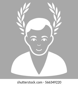Man Glory vector icon. Flat white symbol. Pictogram is isolated on a silver background. Designed for web and software interfaces.