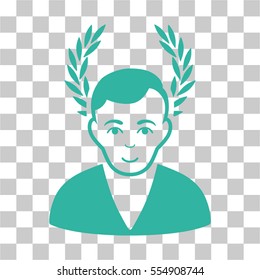 Man Glory vector icon. Illustration style is flat iconic cyan symbol on a chess transparent background.
