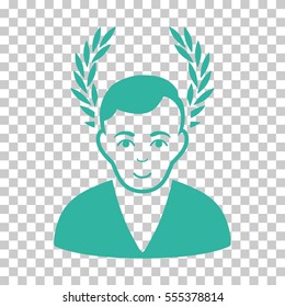 Man Glory vector pictogram. Illustration style is flat iconic cyan symbol on a chess transparent background.