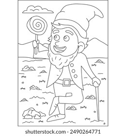 man gnome coloring book page for kids or grown adults coloring book mindful relaxation activity