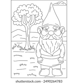 man gnome coloring book page for kids or grown adults coloring book mindful relaxation activity