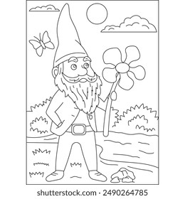 man gnome coloring book page for kids or grown adults coloring book mindful relaxation activity