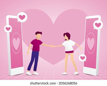 un hombre sale en una cita con una mujer de un vector de ilustración de citas en línea