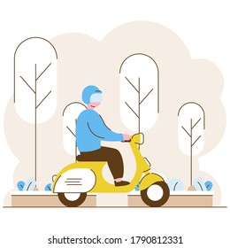 A man go to work with scooter