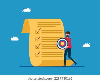 man with goals and checklist. goal setting. vector 