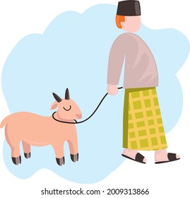 man with goat walking to celebrate eid al adha