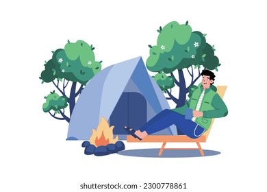 A man goes camping to enjoy nature