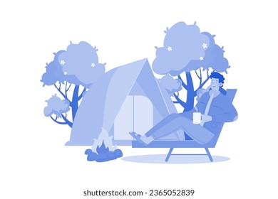A man goes camping to enjoy nature