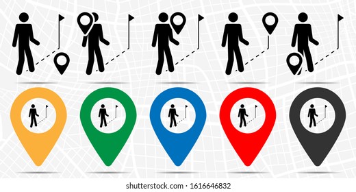 A man goes to the checkbox icon in location set. Simple glyph, flat illustration element of people theme icons