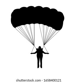 man goes down on a parachute, vector illustration, black silhouette
