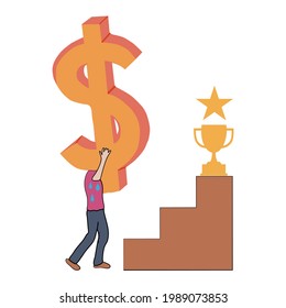 The man goes the hard way up to success and money.