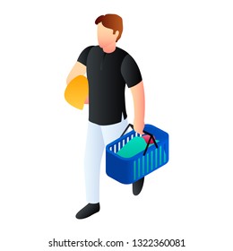 Man goes to laundry icon. Isometric of man goes to laundry vector icon for web design isolated on white background