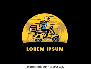 Man goes on vacation riding scooter illustration design