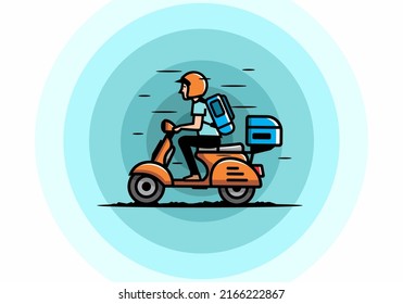 Man goes on vacation riding scooter illustration design