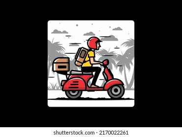 Man goes on vacation riding scooter illustration design