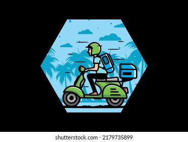 Man goes on vacation riding scooter illustration design