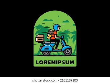 Man goes on vacation riding scooter illustration design