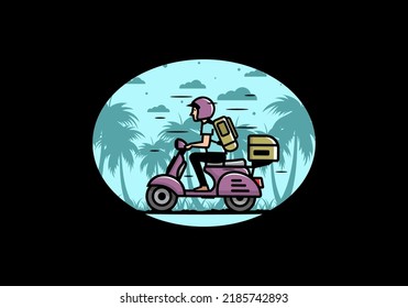 Man goes on vacation riding scooter illustration design