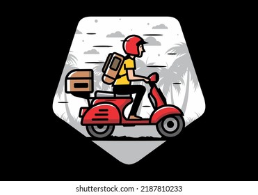Man goes on vacation riding scooter illustration design