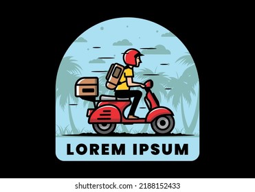 Man goes on vacation riding scooter illustration design