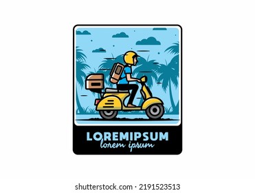 Man goes on vacation riding scooter illustration design