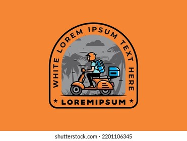 Man goes on vacation riding scooter illustration design