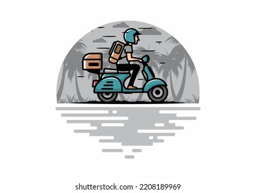 Man goes on vacation riding scooter illustration design