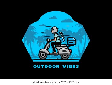 Man goes on vacation riding scooter illustration design