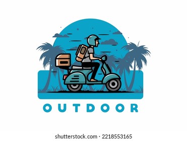 Man goes on vacation riding scooter illustration design