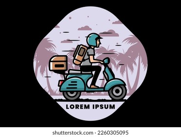 Man goes on vacation riding scooter illustration design