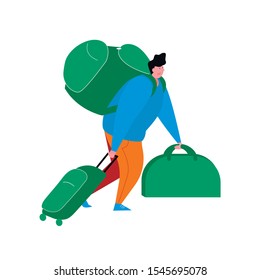 Man goes and takes travel bags in his hands