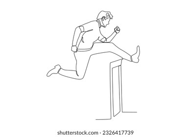 A man goes through a work challenge. Work obstacle one-line drawing
