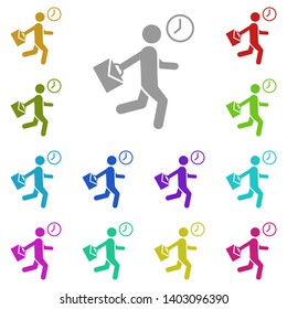 a man goes to work multi color icon. Simple glyph, flat vector of people icons for UI and UX, website or mobile application on white background