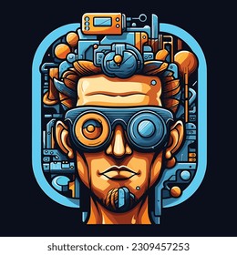 a man with goggles and a camera on his head, cyberpunk art