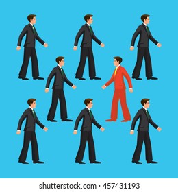 The Man Is Going Against Common Flow, Colorful Vector Flat Illustration