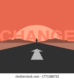 a man going ahead on the way to get change. vector illustration