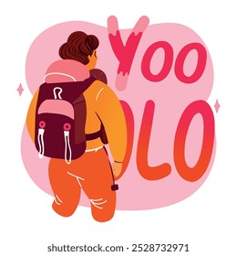 A man going with backpack, a flat style sticker