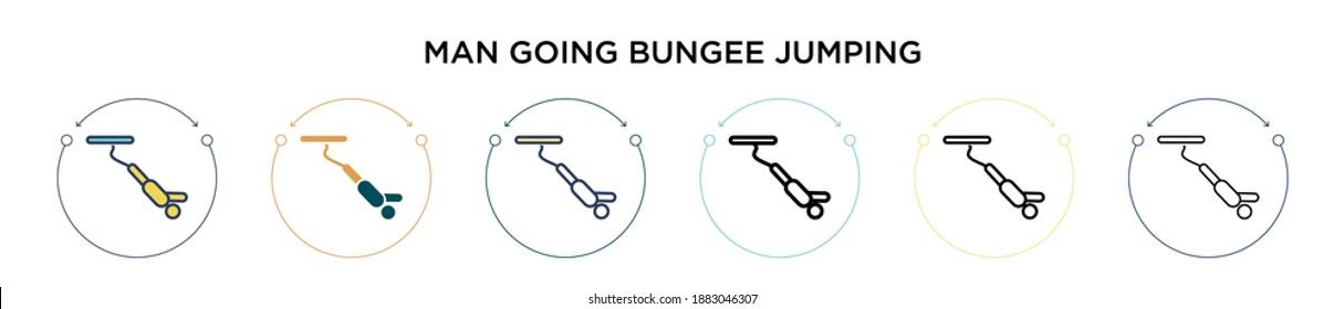 Man going bungee jumping icon in filled, thin line, outline and stroke style. Vector illustration of two colored and black man going bungee jumping vector icons designs can be used for mobile, ui,