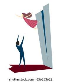 Man is going to catch the falling woman: Support concept