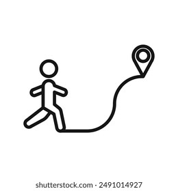 Hombre yendo a destino icono Línea negra logo del Vector de arte