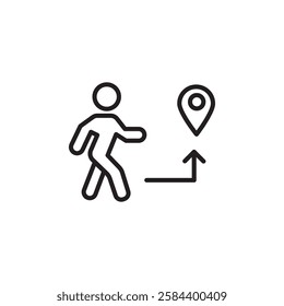 Man going to destination icon black and white vector outline sign