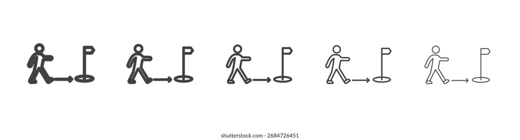 Homem indo para o ícone de destino Símbolo de ilustração de gráficos de linha