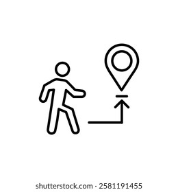 Man going to destination icon Thin line art isolated
