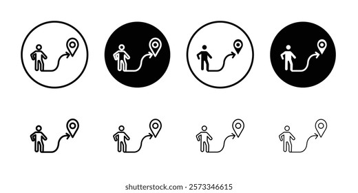 Man going to destination icon vector line logo mark or symbol set collection outline style