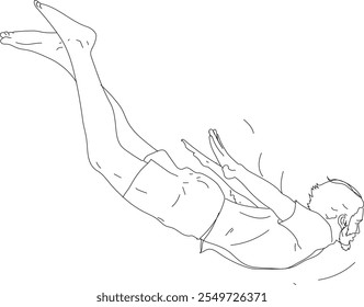 A man going down under water. line drawing 