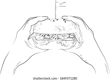 a man is going to eat a Burger, holding a Burger in his hand