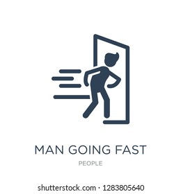 man going fast and with force against a door icon vector on white background, man going fast and with force against a door trendy filled icons from People collection
