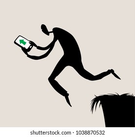 man going forward and holding a cell phone