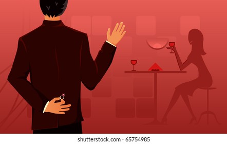 Man going to make proposal to woman. Vector illustration.