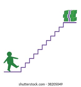 A man going up to money. Vector illustration.